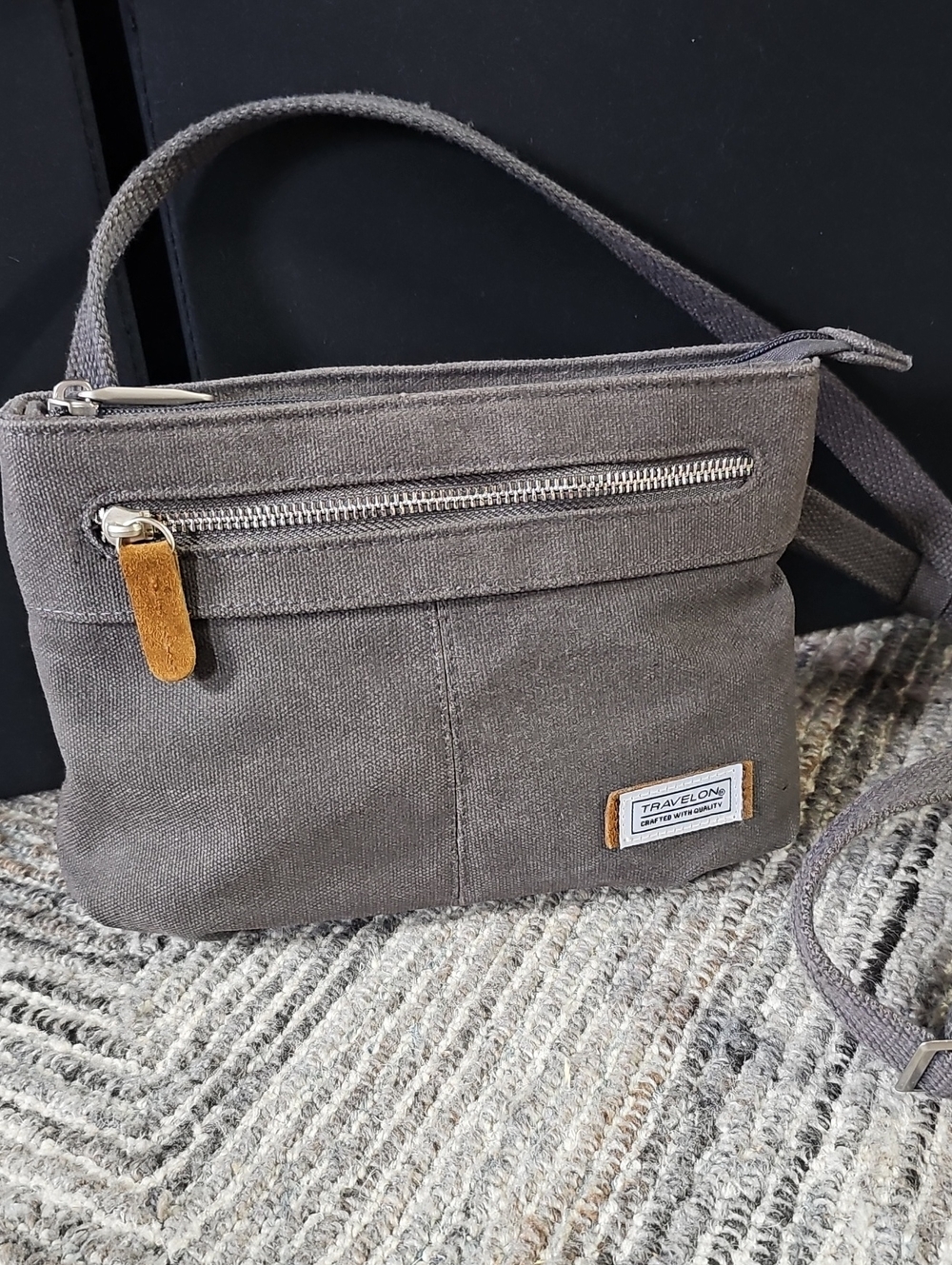 Travelon Anti-Theft Heritage Gray Canvas Crossbody Purse